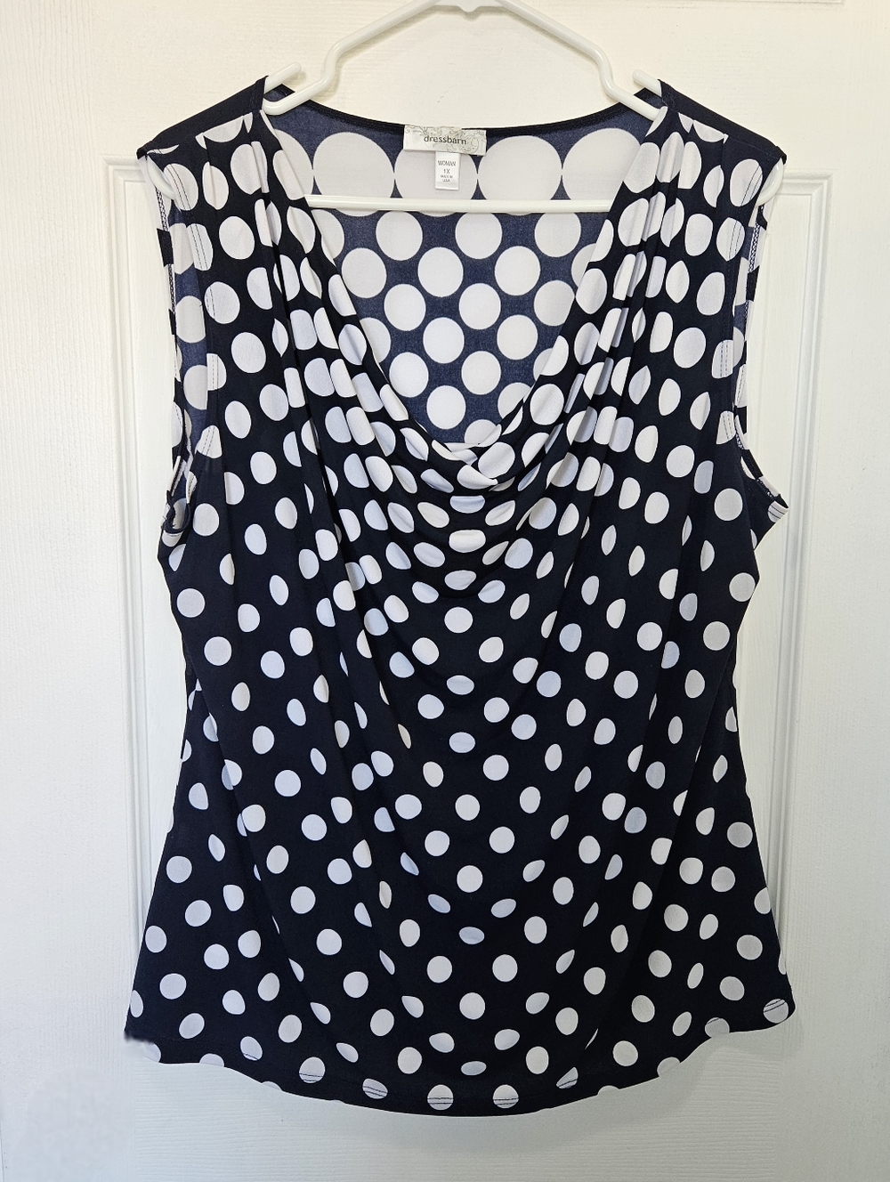 Dressbarn Navy and White Polka Dot Sleeveless Cowl Neck Camisole